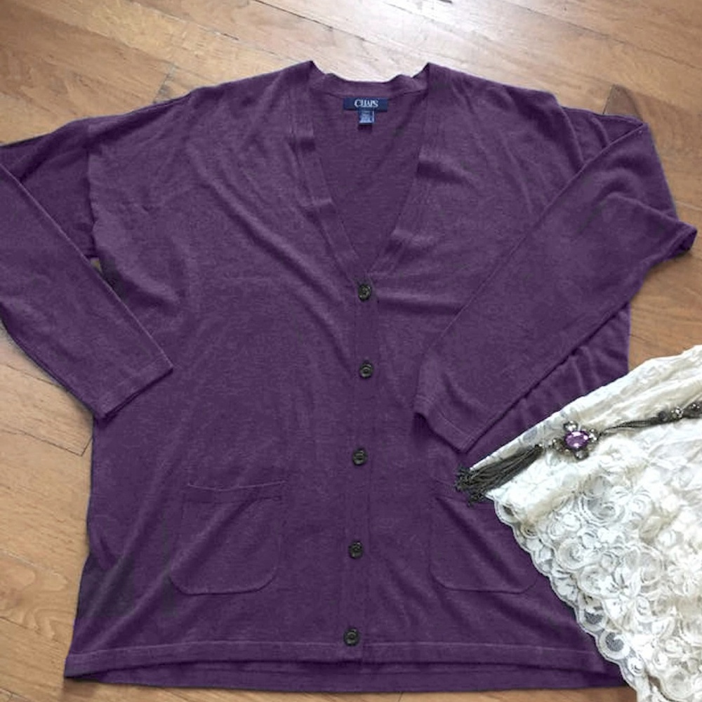 Chaps Purple Cardigan  Button Up Sweater Size L